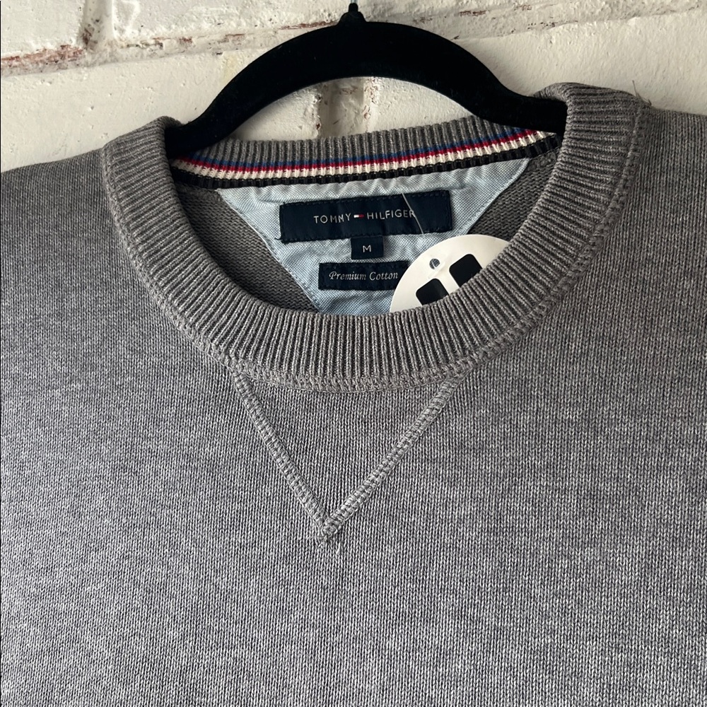 Men's Gray Sweater Cotton Crew Neck Sweatshirt Cotton Breathable Knit - Picture 11 of 11
